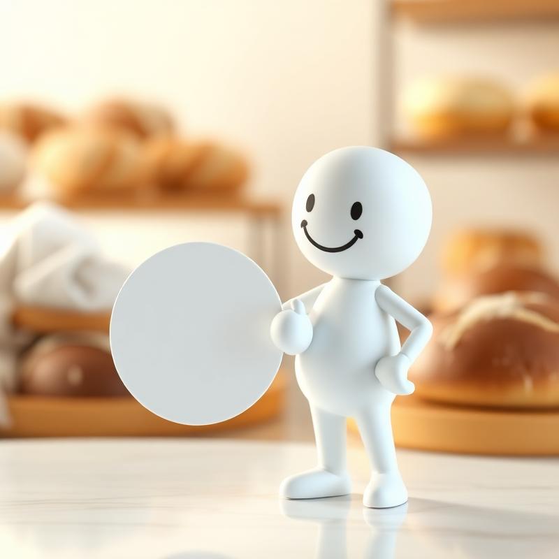 NFC-Aufsteller auf einer Bäckereitheke vor Backwaren